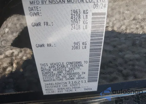 2025 Nissan Altima Sv Fwd from USA, damaged, VIN 1N4BL4DV2SN316251